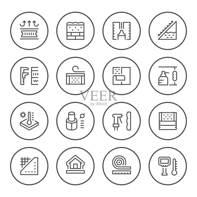 圆形线条隔热材料图标套装图标素材