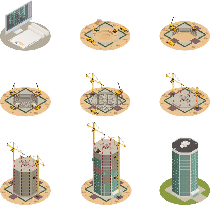 摩天大楼建造2.5D素材图标素材