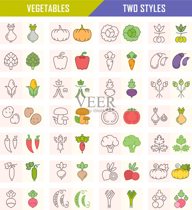 白色背景蔬菜图标素材