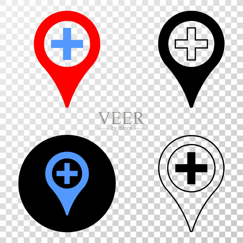 带轮廓的医疗地图标记EPS图标图标素材