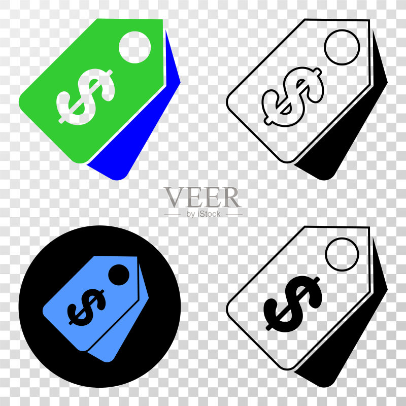 带有轮廓版本的美元标签EPS图标图标素材