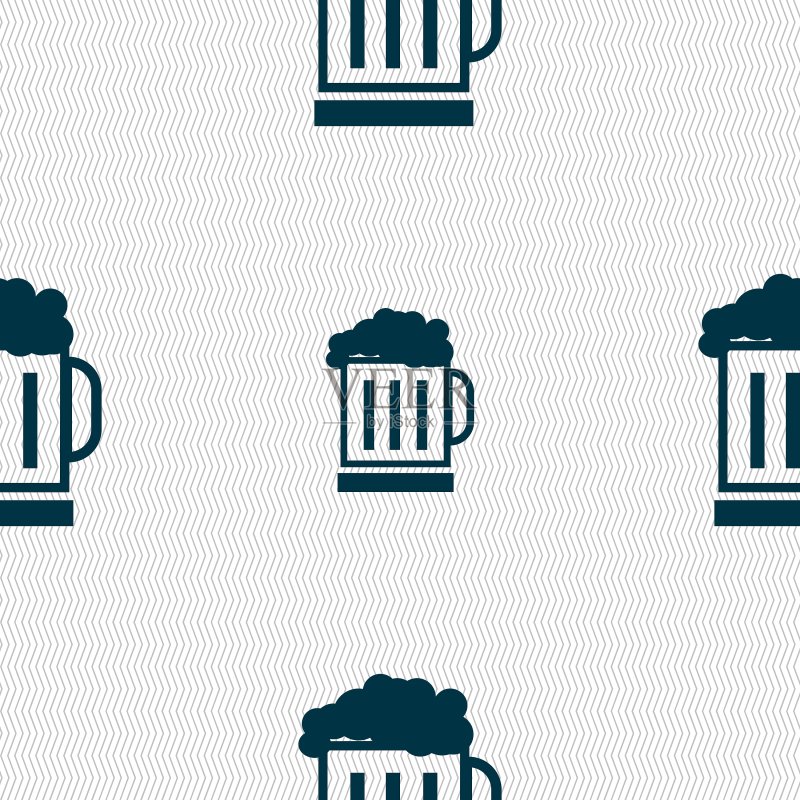 带有啤酒杯图标标志的无缝图案图标素材