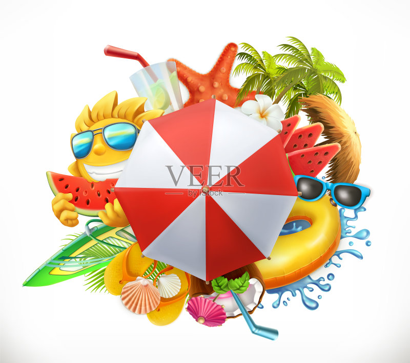 夏季海滩3D图标套装图标素材