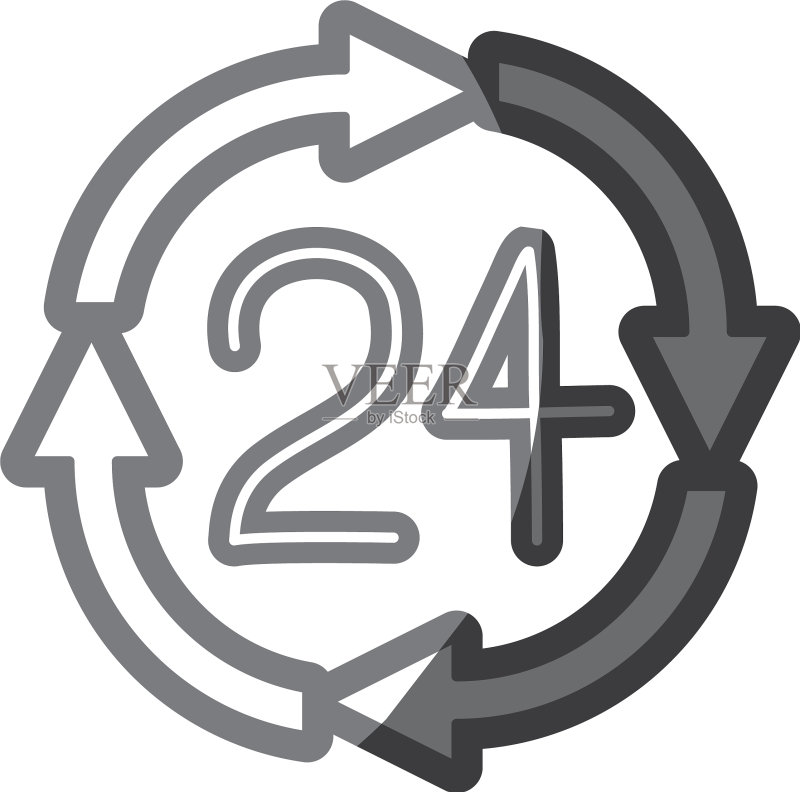 24小时箭头圆形图标的轮廓图标素材
