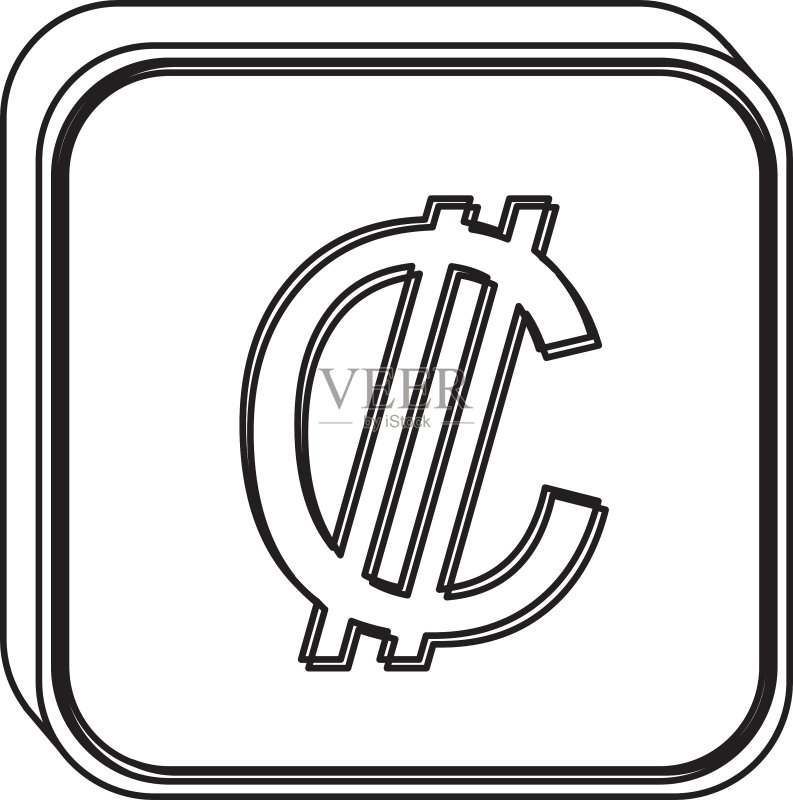 带有货币符号的单色方形轮廓图标素材