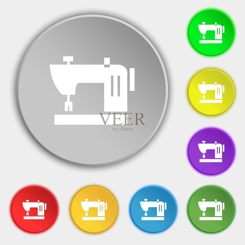 缝纫机图标标志,八个扁平风格符号图标素材