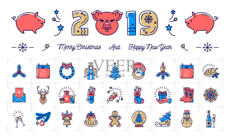 新年小猪图标和2019年数字图标素材