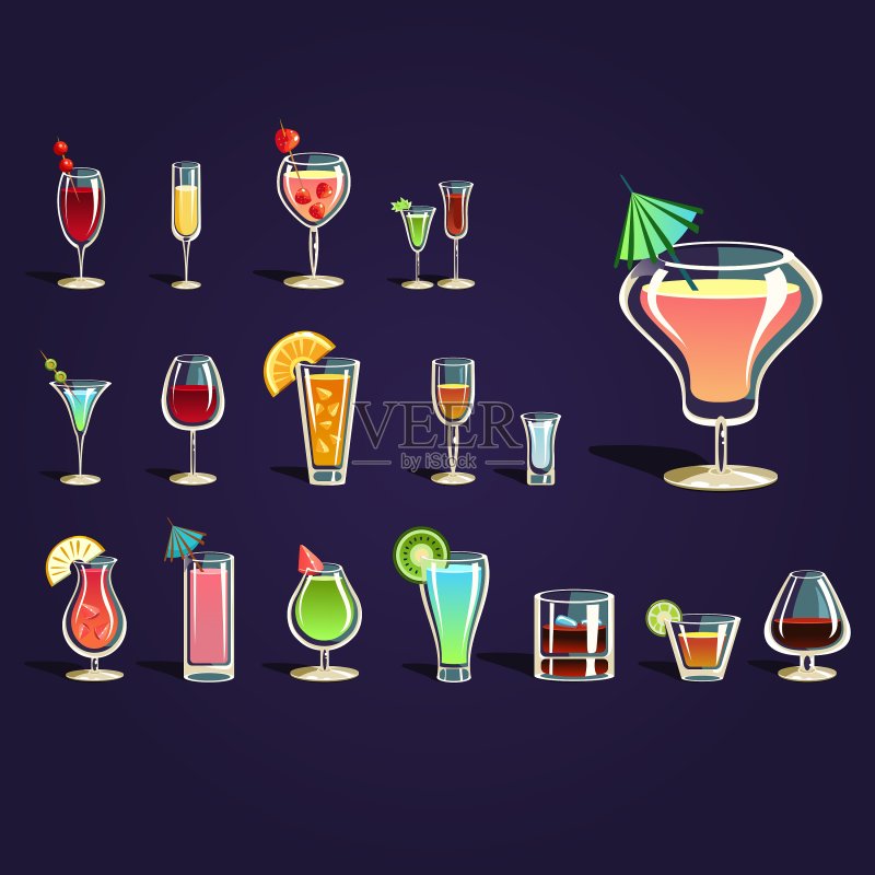 流行的酒精鸡尾酒图标素材