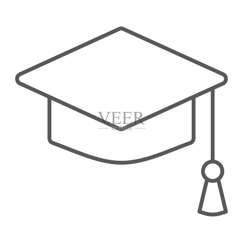 毕业帽细线图标学校教育图标素材