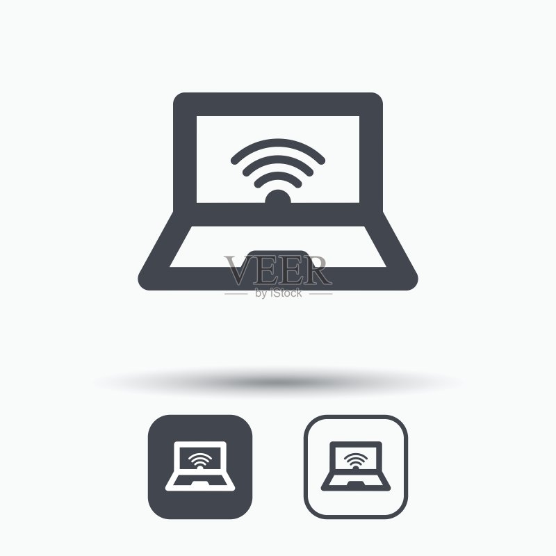 带有WIFI图标的笔记本电脑图标素材