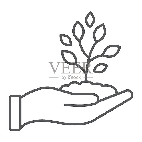 手中的嫩芽细线图标图标素材