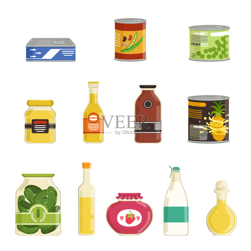 罐头食品套装图标素材