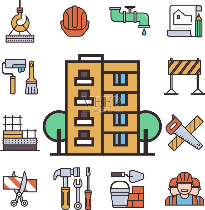 通用建筑线性图标图标素材