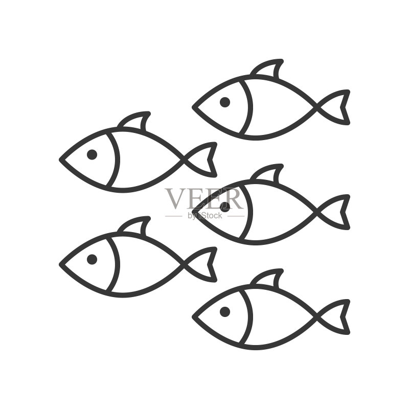 鱼群图标海洋生物线图标素材
