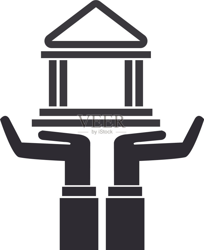 手持银行大楼概念图图标素材