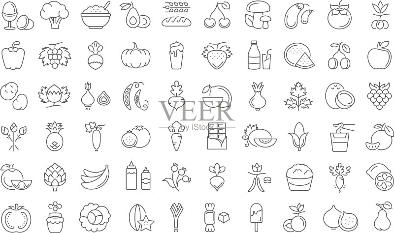 扁平线性图标:素食主义图标素材