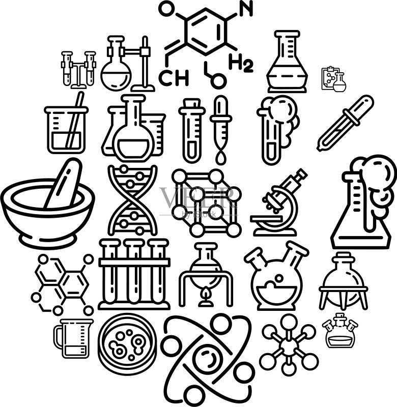化学图标集轮廓样式图标素材
