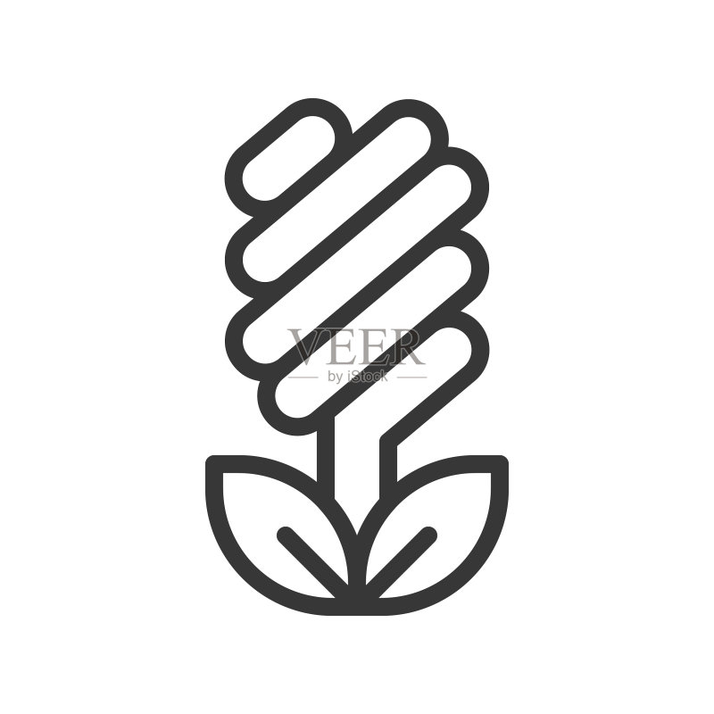 灯泡和树叶线条图标图标素材