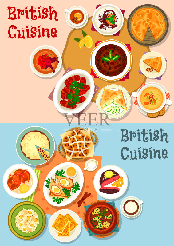 英国美食热门菜肴图标合集设计图标素材