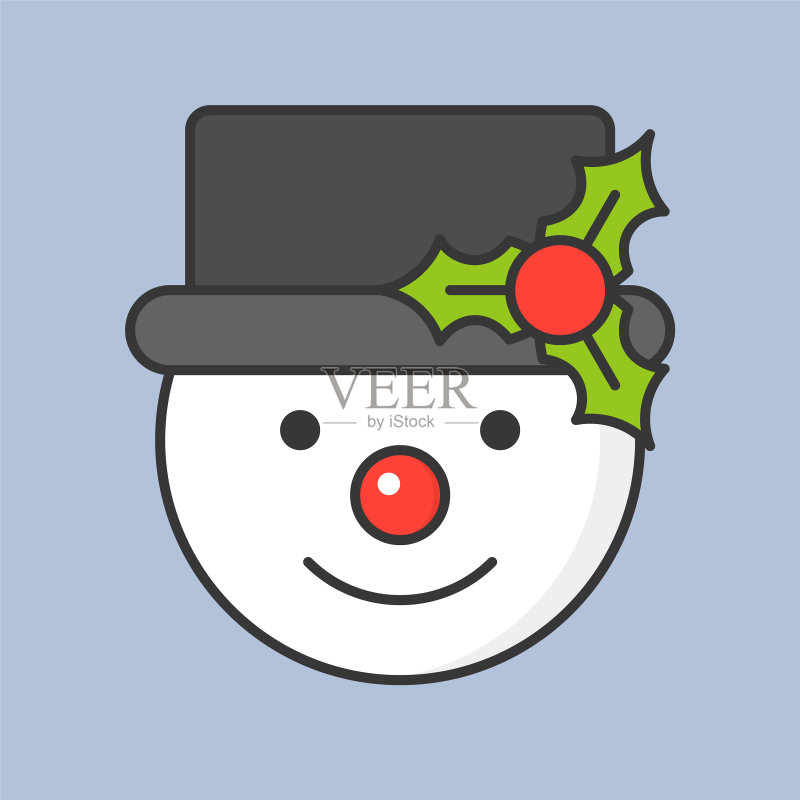戴着槲寄生帽子的雪人填充轮廓图标图标素材