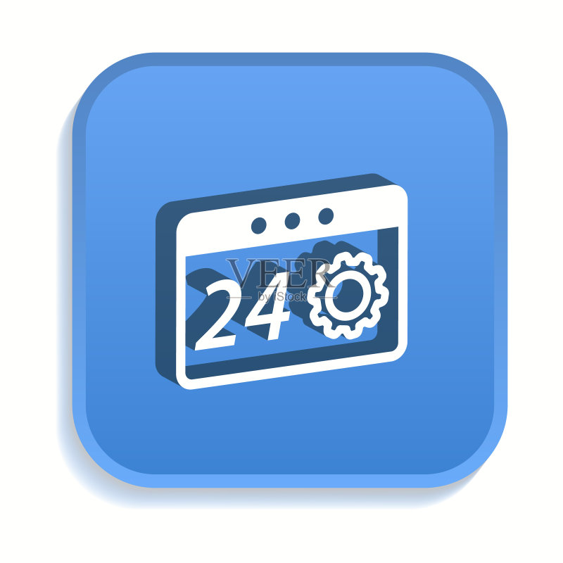 24小时服务2.5D图标,适用于图形和网页图标素材