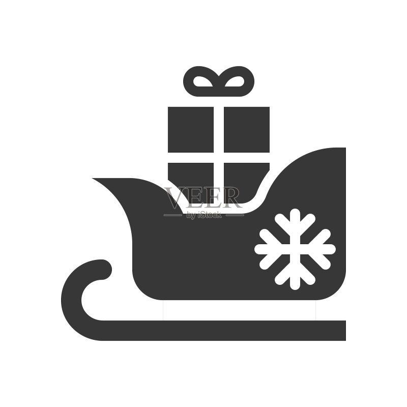 圣诞雪橇和礼品盒可爱圣诞节图标素材