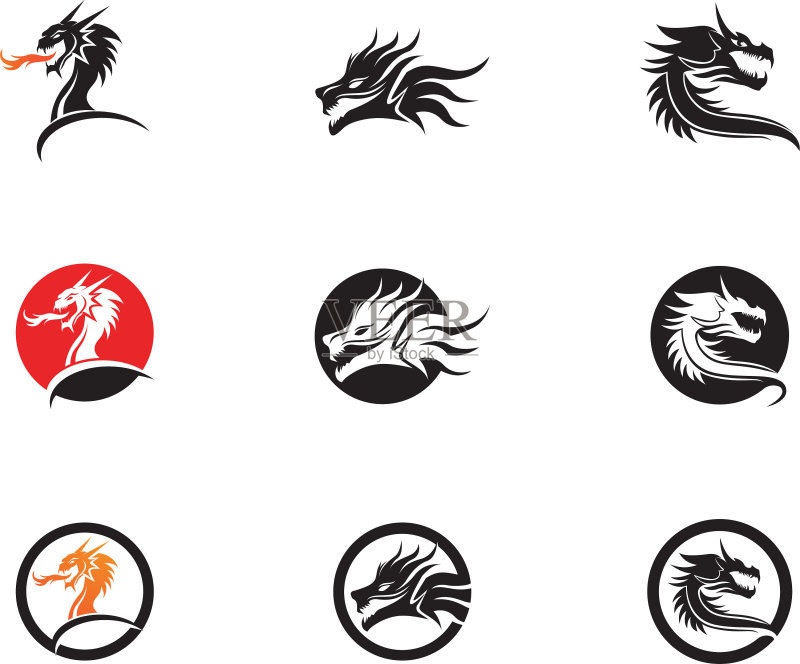 扁平风格的龙头像logo模板图标素材