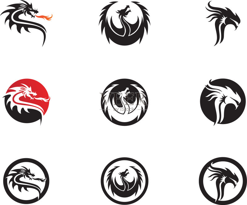 扁平风格的龙头像logo模板图标素材