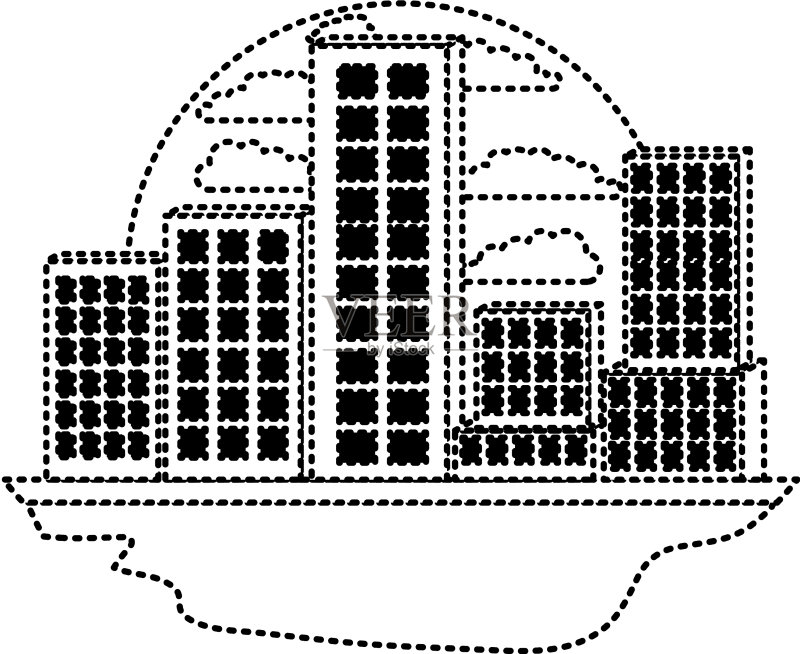 圆形框架中的城市建筑图标素材