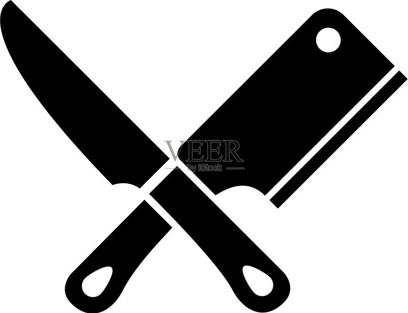 肉类切割刀具扁平化屠宰工具图标素材