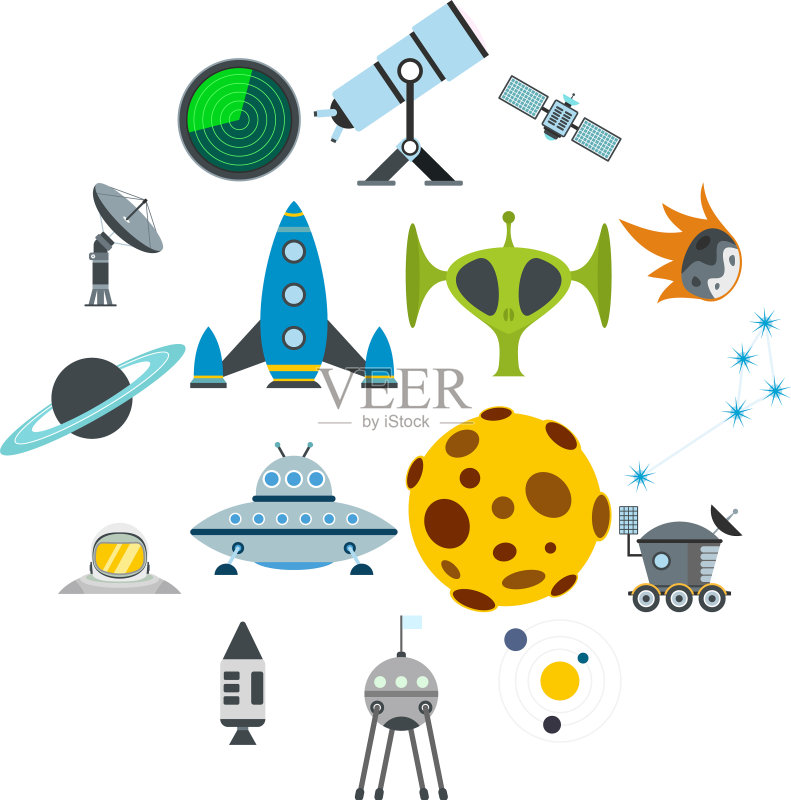 扁平风格太空图标合集图标素材