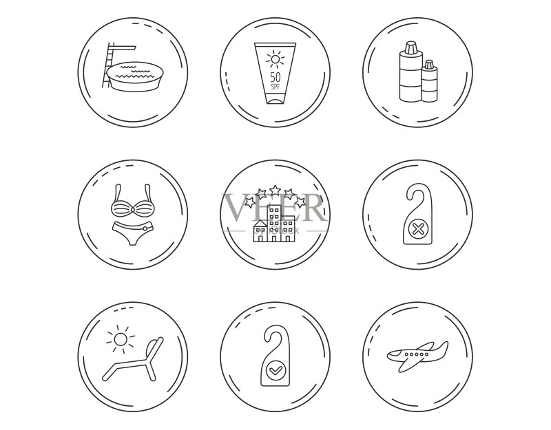 酒店游泳池和沙滩躺椅图标图标素材