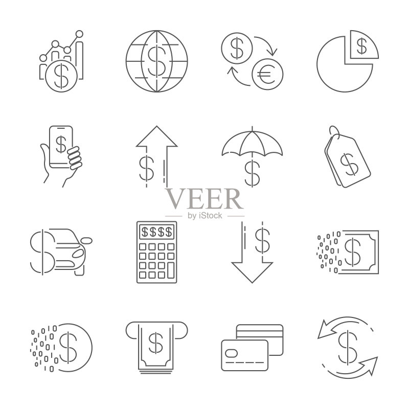 简笔线条Web图标集 - 金融理财图标素材