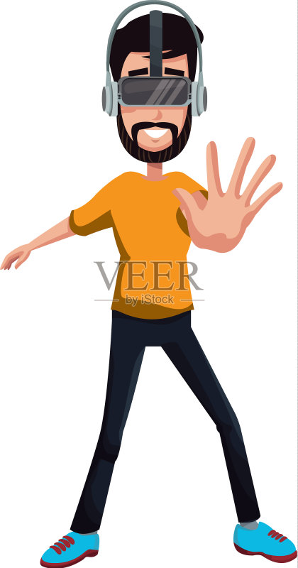 使用VR头显的年轻男人体验虚拟现实图标素材