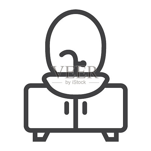洗脸盆线条图标:家具和室内设计图标素材