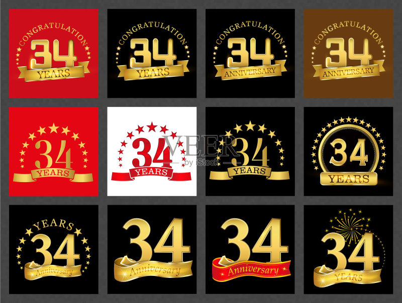 34周年庆典数字套装图标素材