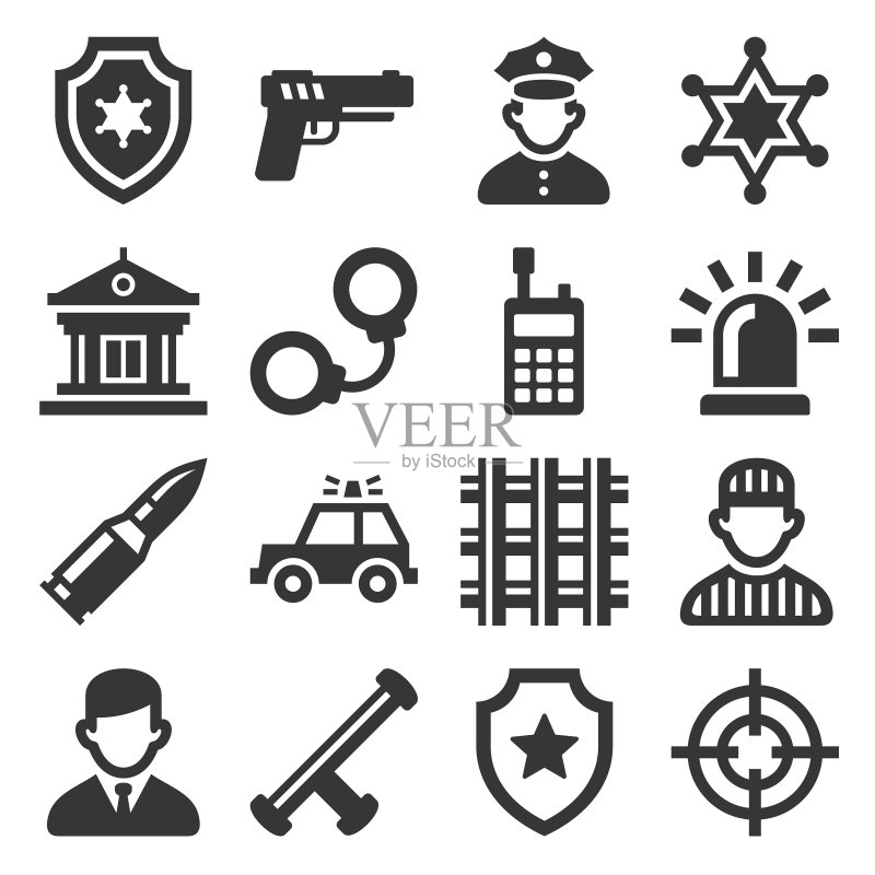 白色背景上的警用图标合集图标素材