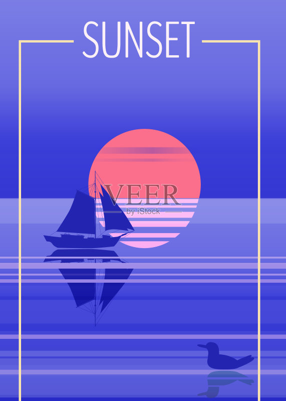 简约海上日落图标素材