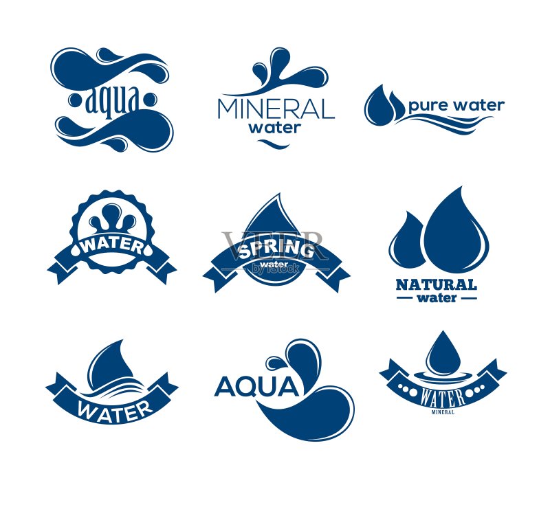 矿泉水Aqua蓝色标识标签图标素材
