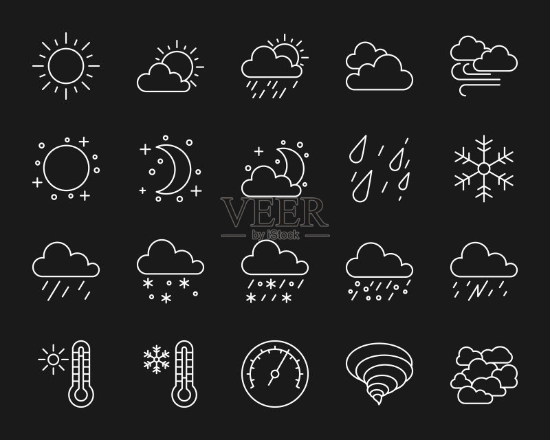 天气简约白色线条图标集图标素材