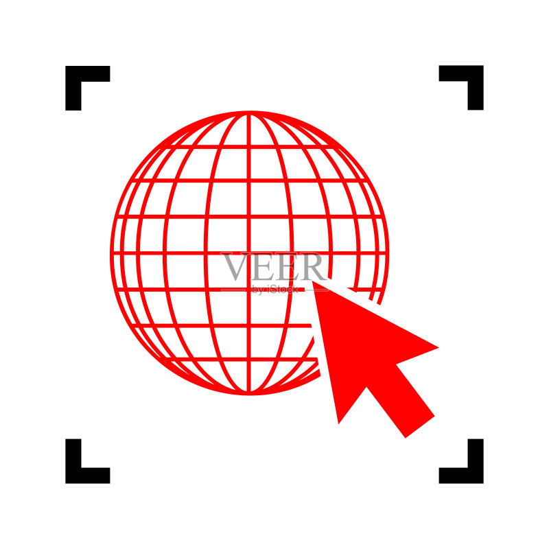内部带有红色光标的地球仪图标素材