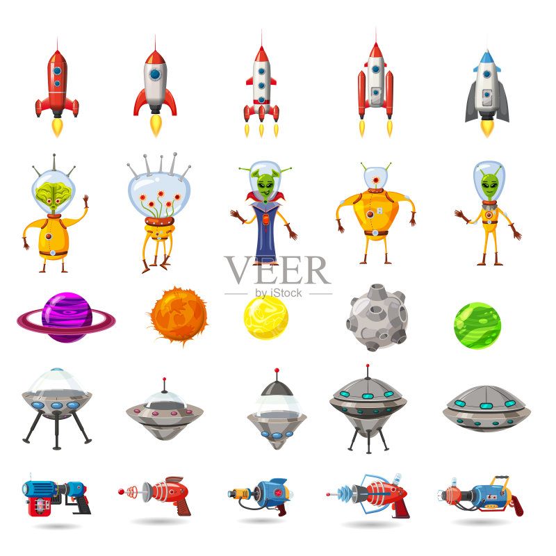 太空星球、UFO、火箭、外星人超级合集图标素材