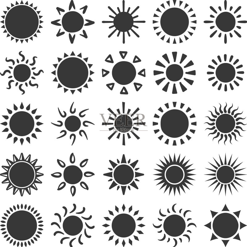 太阳剪影图标:夏季阳光图标素材