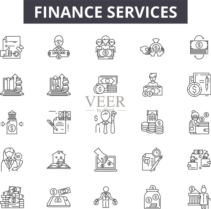 用于网页和移动端的金融服务线性图标图标素材