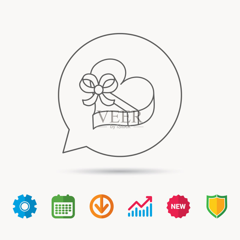 爱心礼品盒图标:带蝴蝶结的心形标志图标素材