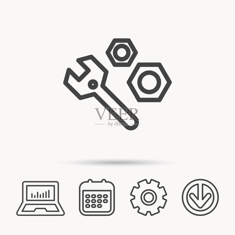 维修图标:扳手工具和螺母符号图标素材