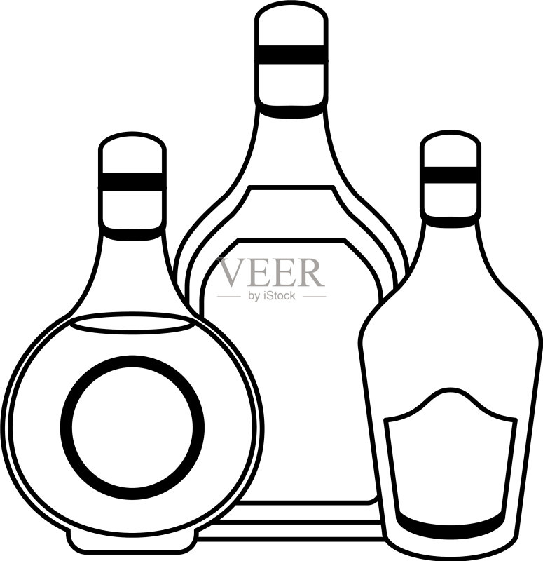 酒吧酒精饮品(黑白)图标素材