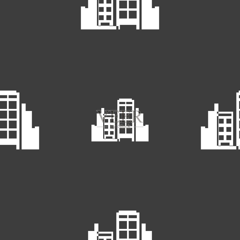 灰色背景上的建筑物图标无缝图案图标素材