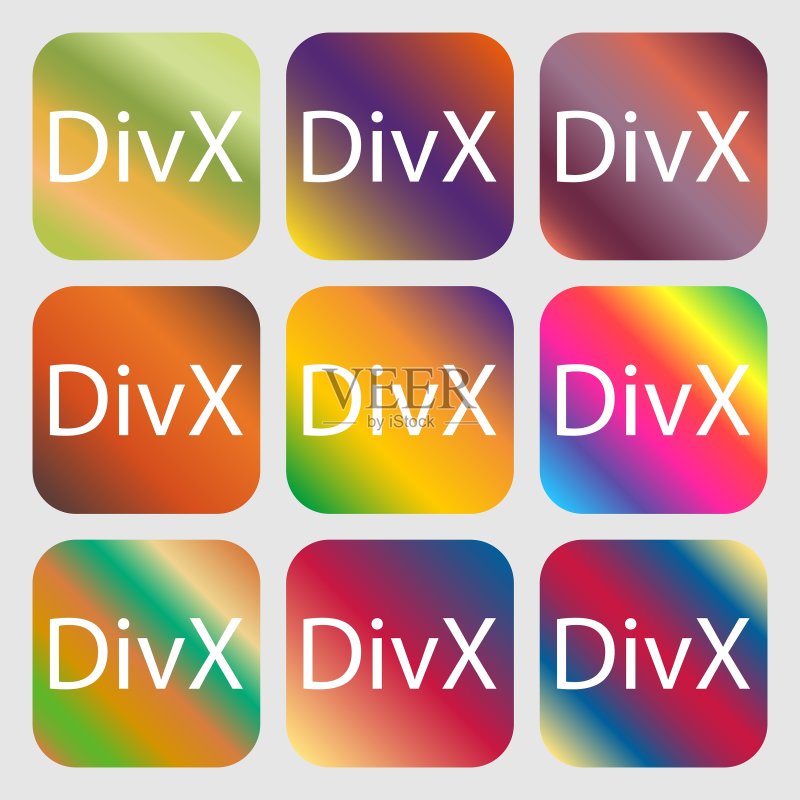 DivX视频格式标志图标符号,九个按钮图标素材
