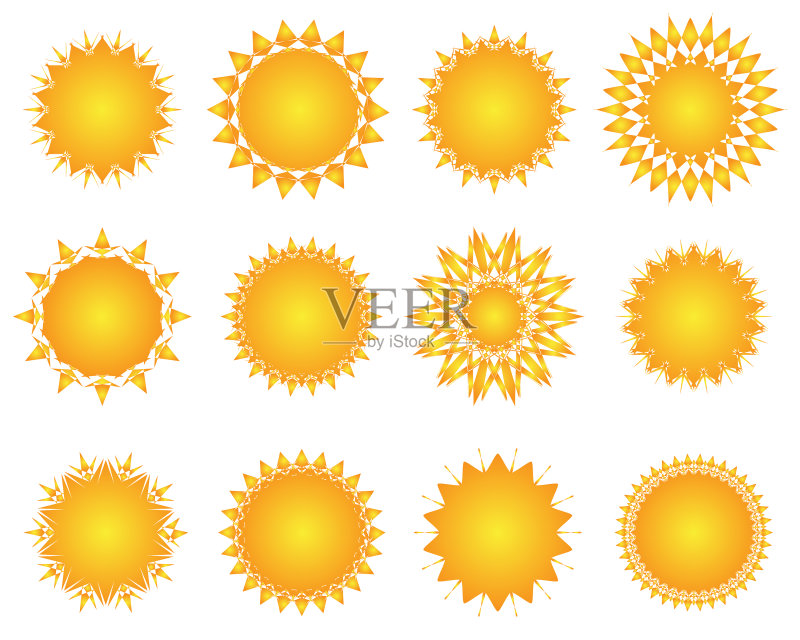 几何复古放射状太阳图标集图标素材